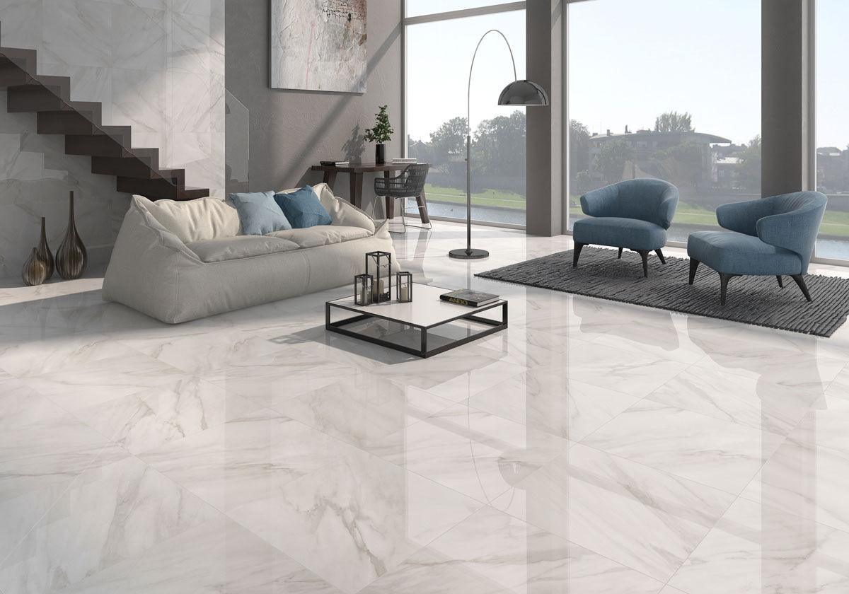 Floor Tiles G.Calacatta Blanco shiny 90x90 cm